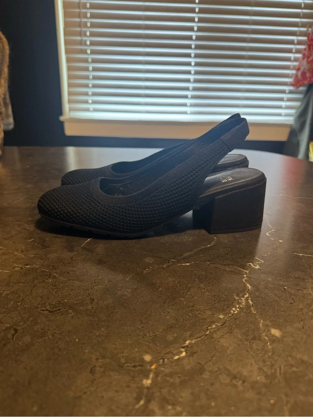 Black Slingback Block Heel Pumps - Women's Comfort Dress Shoes